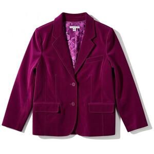 Isaac Mizrahi Velour Blazer Red Wine 2 Button Tailored Jacket Size 14
